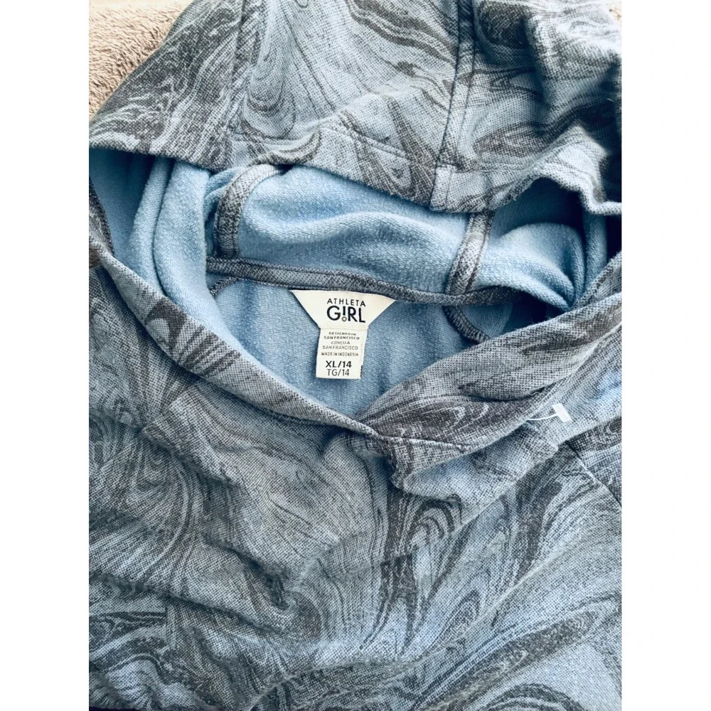 Athleta Girl Hoodie XL 14 Blue Marble In Your Element 2.0 Pullover